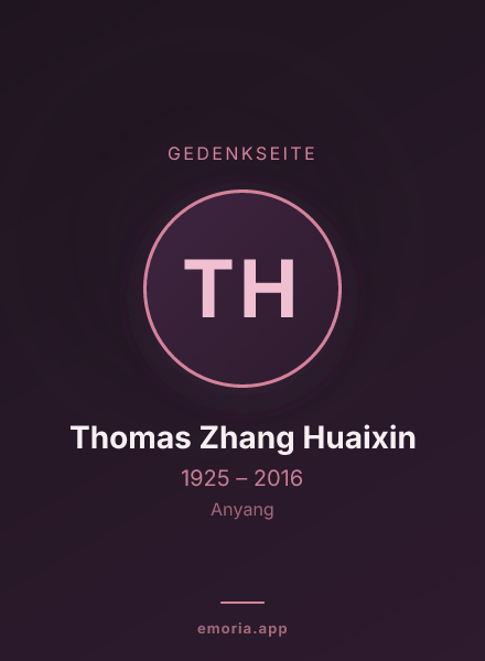 Gedenkportrait von Thomas Zhang Huaixin
