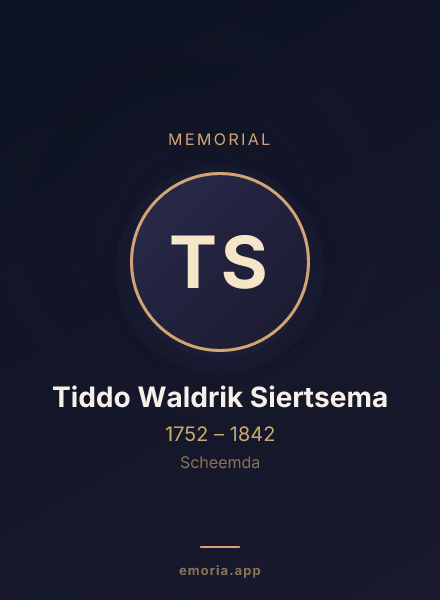 Memorial portrait of Tiddo Waldrik Siertsema