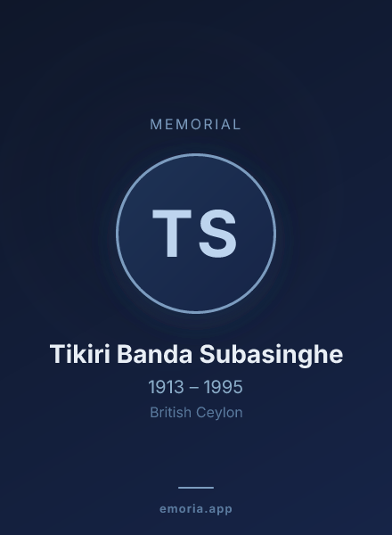 Memorial portrait of Tikiri Banda Subasinghe