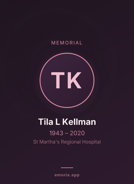 Memorial portrait of Tila L Kellman