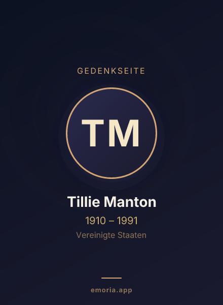 Gedenkportrait von Tillie Manton