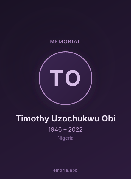 Memorial portrait of Timothy Uzochukwu Obi
