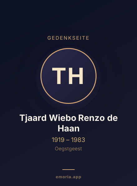 Gedenkportrait von Tjaard Wiebo Renzo de Haan