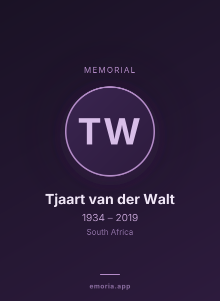 Memorial portrait of Tjaart van der Walt