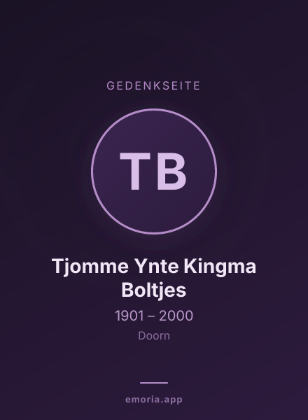 Gedenkportrait von Tjomme Ynte Kingma Boltjes