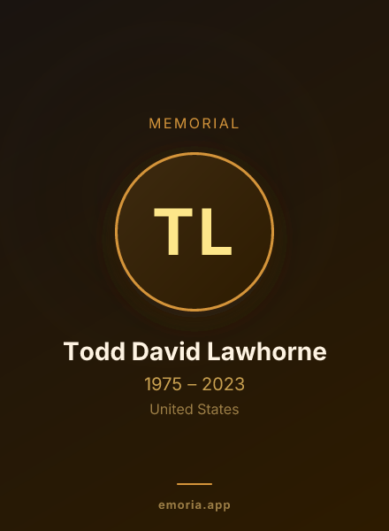 Memorial portrait of Todd David Lawhorne