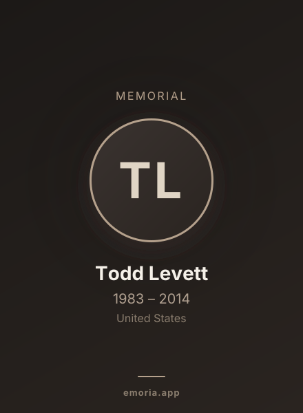Memorial portrait of Todd Levett