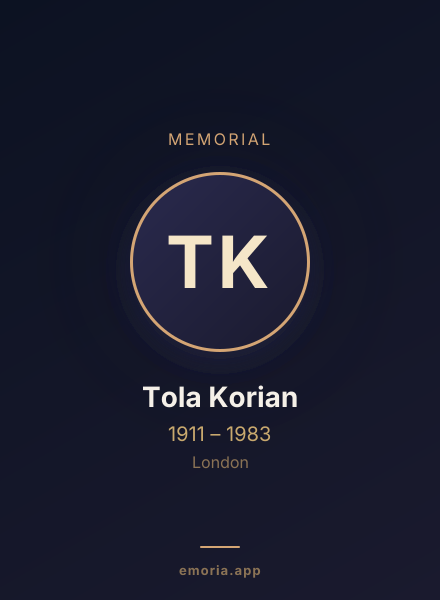 Memorial portrait of Tola Korian