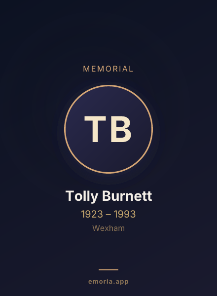 Memorial portrait of Tolly Burnett