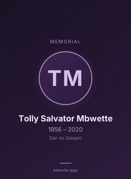 Memorial portrait of Tolly Salvator Mbwette