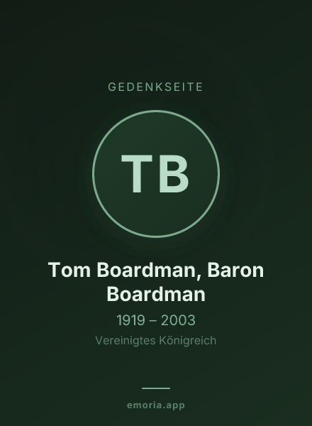 Gedenkportrait von Tom Boardman, Baron Boardman