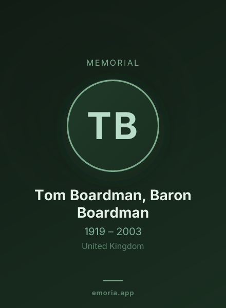 Memorial portrait of Tom Boardman, Baron Boardman