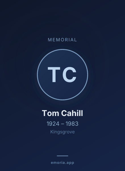 Memorial portrait of Tom Cahill