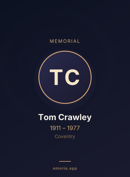 Memorial portrait of Tom Crawley