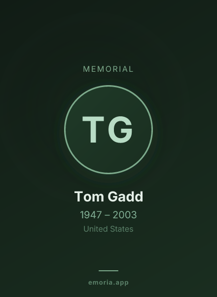 Memorial portrait of Tom Gadd