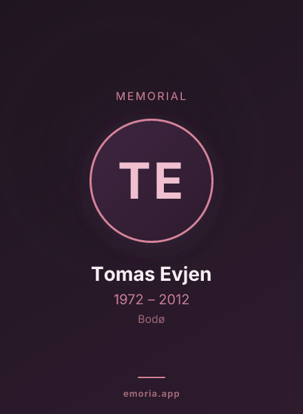 Memorial portrait of Tomas Evjen
