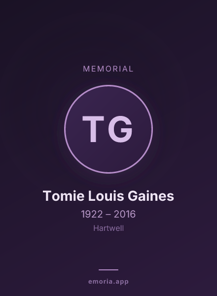 Memorial portrait of Tomie Louis Gaines