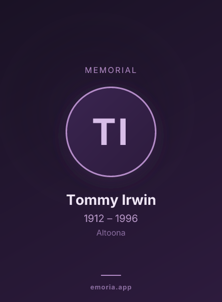 Memorial portrait of Tommy Irwin