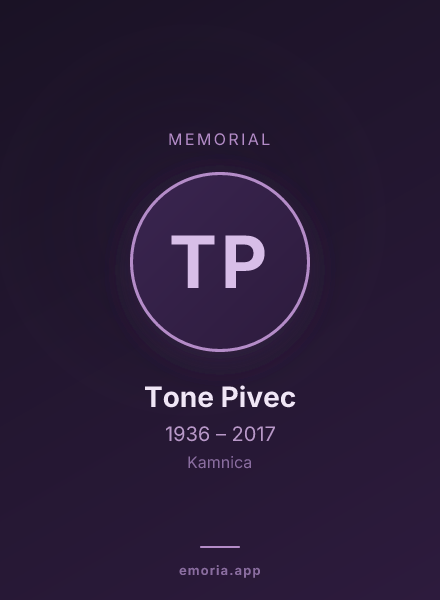 Memorial portrait of Tone Pivec