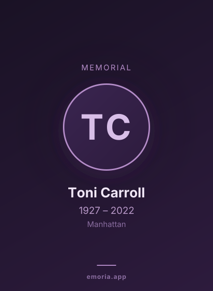 Memorial portrait of Toni Carroll