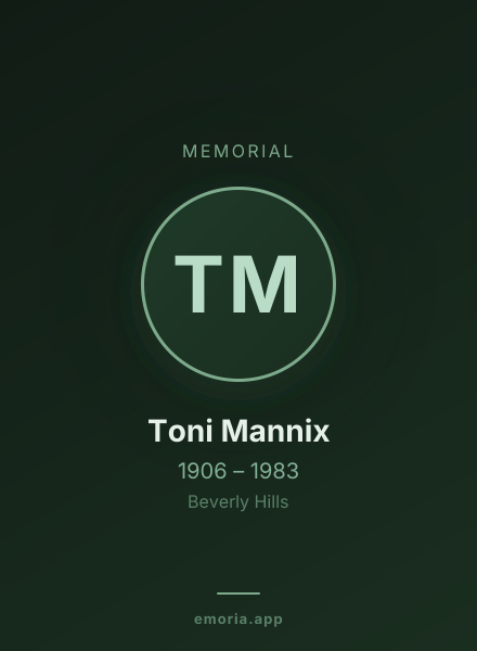 Memorial portrait of Toni Mannix