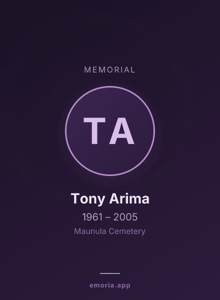 Memorial portrait of Tony Arima