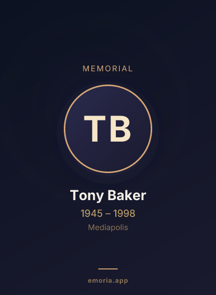 Memorial portrait of Tony Baker