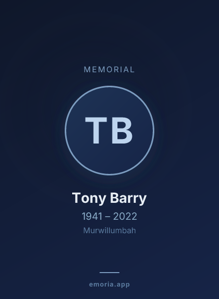 Memorial portrait of Tony Barry