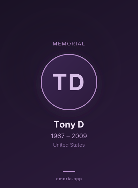 Memorial portrait of Tony D