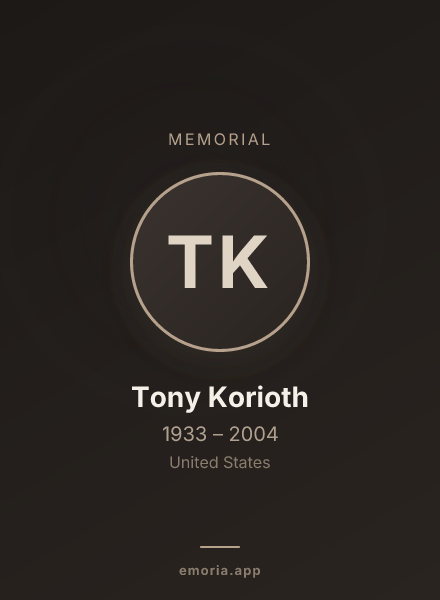 Memorial portrait of Tony Korioth