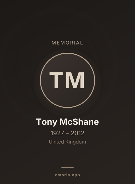 Memorial portrait of Tony McShane