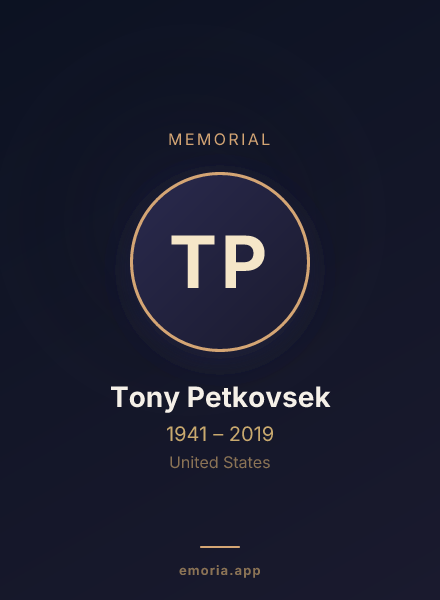 Memorial portrait of Tony Petkovsek