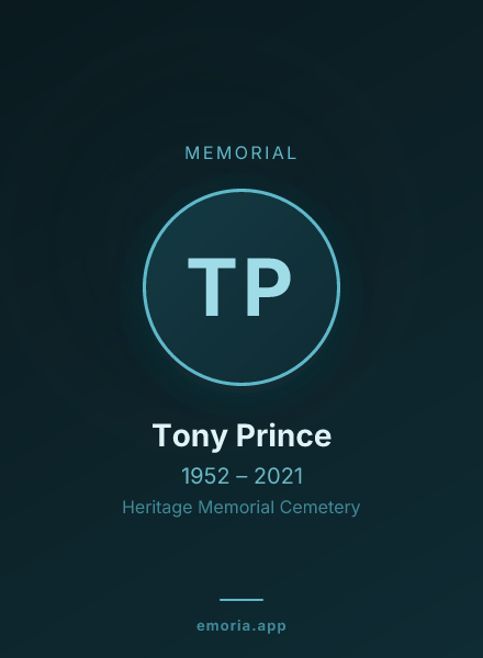 Memorial portrait of Tony Prince
