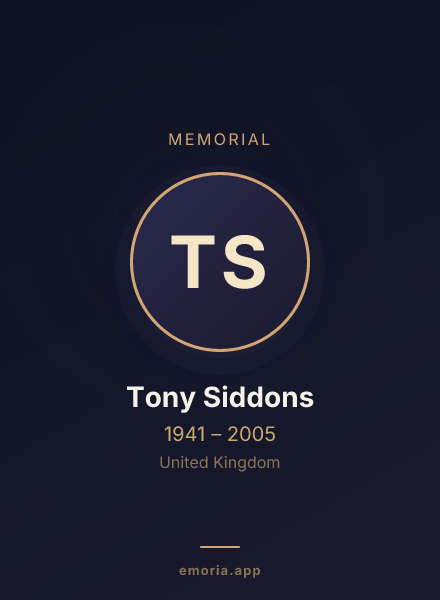 Memorial portrait of Tony Siddons