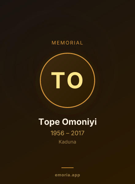 Memorial portrait of Tope Omoniyi