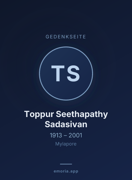 Gedenkportrait von Toppur Seethapathy Sadasivan