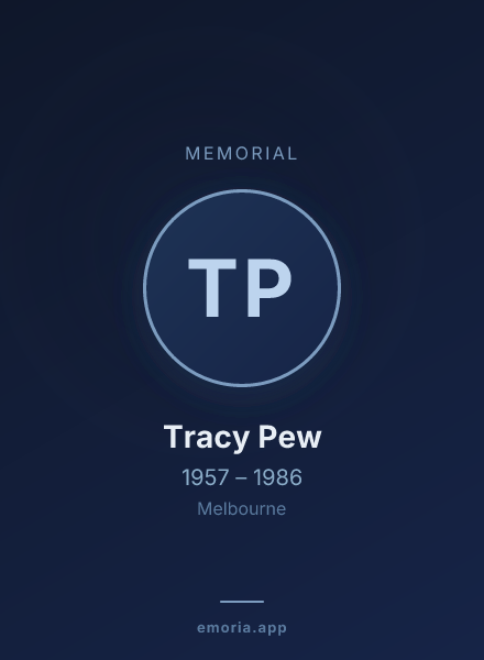 Memorial portrait of Tracy Pew