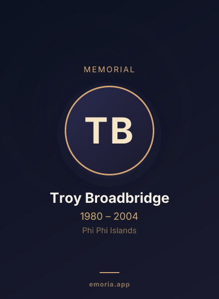Memorial portrait of Troy Broadbridge