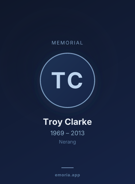 Memorial portrait of Troy Clarke