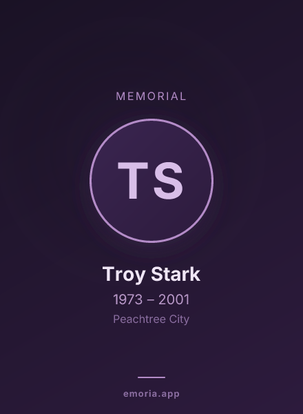 Memorial portrait of Troy Stark