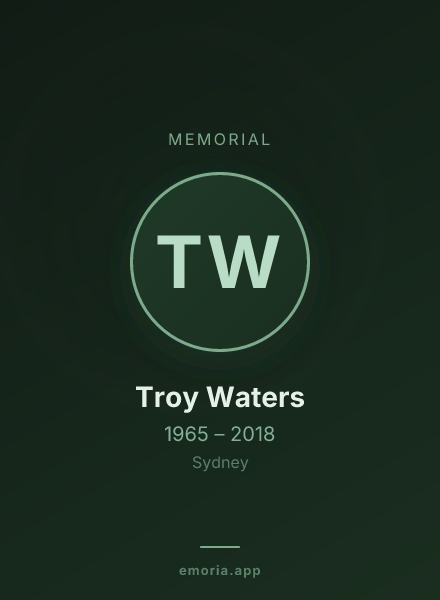 Memorial portrait of Troy Waters