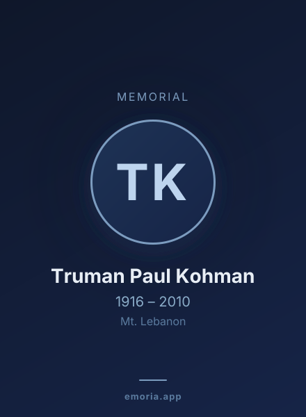 Memorial portrait of Truman Paul Kohman