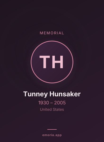 Memorial portrait of Tunney Hunsaker