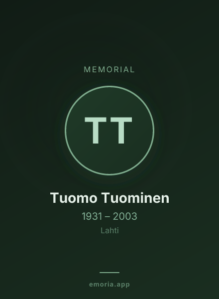 Memorial portrait of Tuomo Tuominen