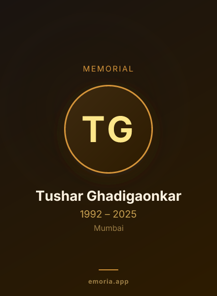 Memorial portrait of Tushar Ghadigaonkar