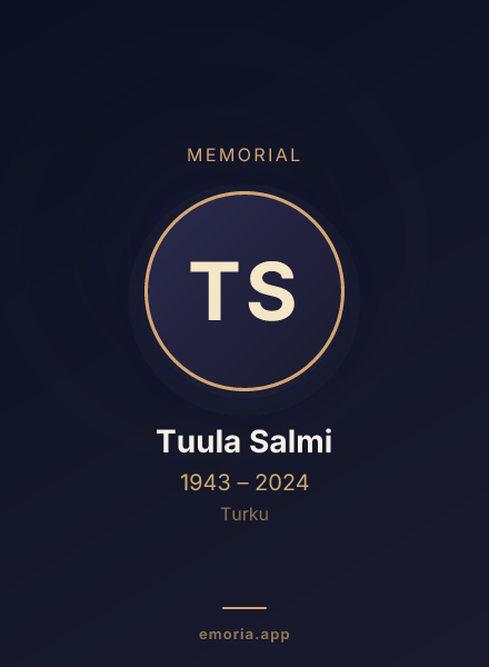 Memorial portrait of Tuula Salmi