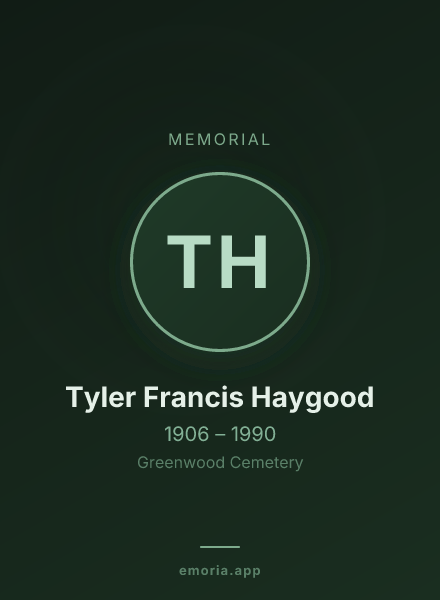 Memorial portrait of Tyler Francis Haygood