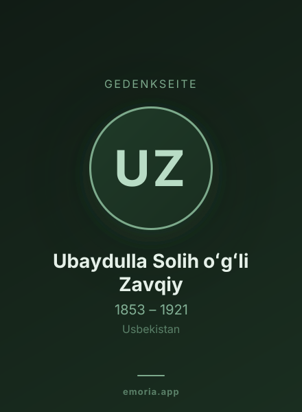Gedenkportrait von Ubaydulla Solih oʻgʻli Zavqiy