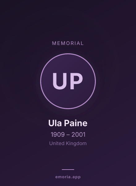 Memorial portrait of Ula Paine