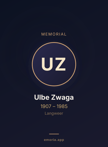 Memorial portrait of Ulbe Zwaga